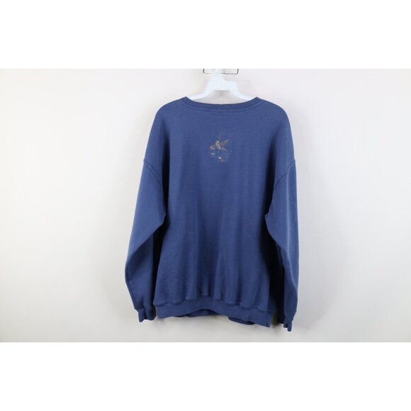 Vintage 90s Streetwear Womens 2XL Faded Nature Cat Kitten Bird Sweatshirt Blue - Picture 14 of 16
